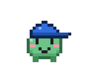 The green pet in a blue cap
