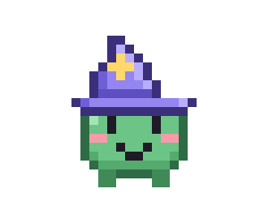 The green pet in a wizard hat