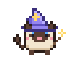 The cat raises a wand, then a magic circle spins at its feet, then sparkles rise