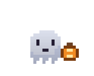 The ghost pet carries a lantern, then drops sweets, then bats whirl around it